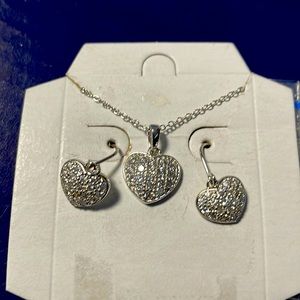 NWT set of silver necklace with crystal pendant and matching earrings